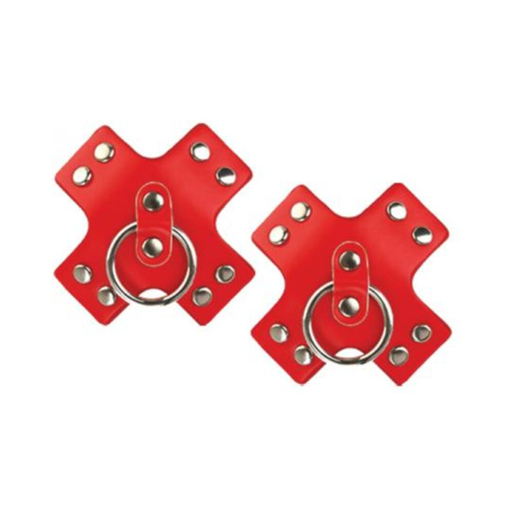 818631034598_1 Nipplicious Seducer Leather Pasties With Ring Red - Image 1