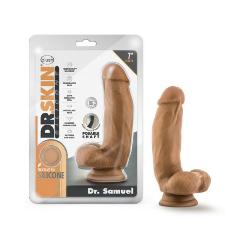 819835026976_1 Dr. Skin Dr. Samuel Dildo With Suction Cup Silicone 7 In. Mocha - Image 1