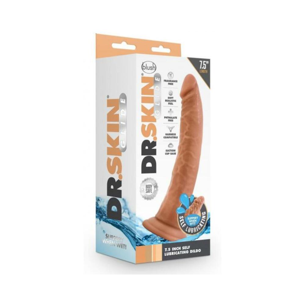 819835027911_1 Dr. Skin Glide Self-lubricating Dildo 7.5 In. Mocha - Image 1