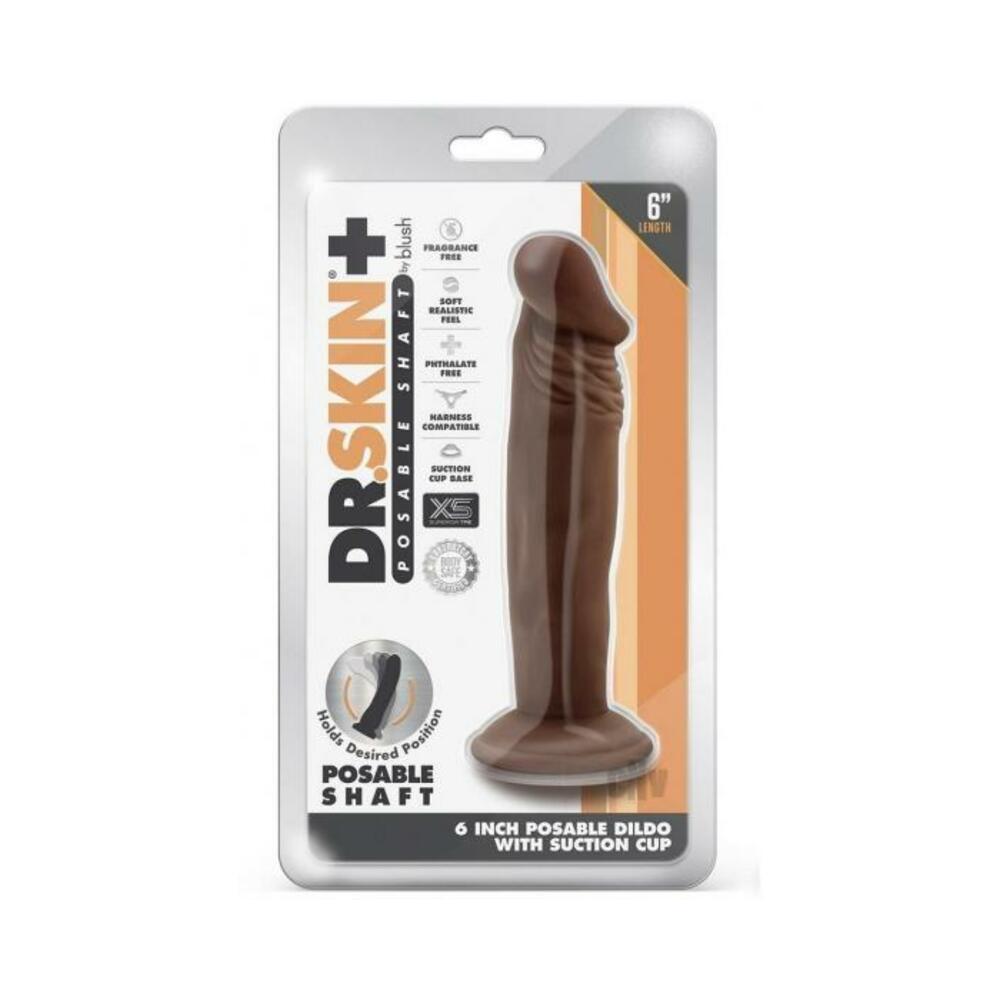 819835028437_1 Dr Skin Plus Posable Dildo 6 Chocolate - Image 1