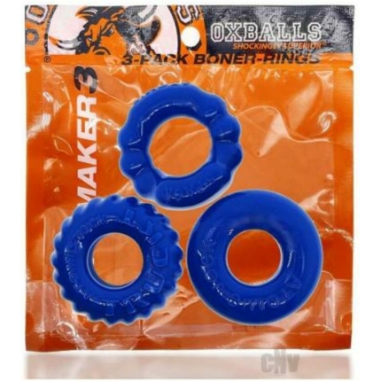 Oxballs Bonemaker 3-pack Boner Cockring Kit Flextpr Pool Blue