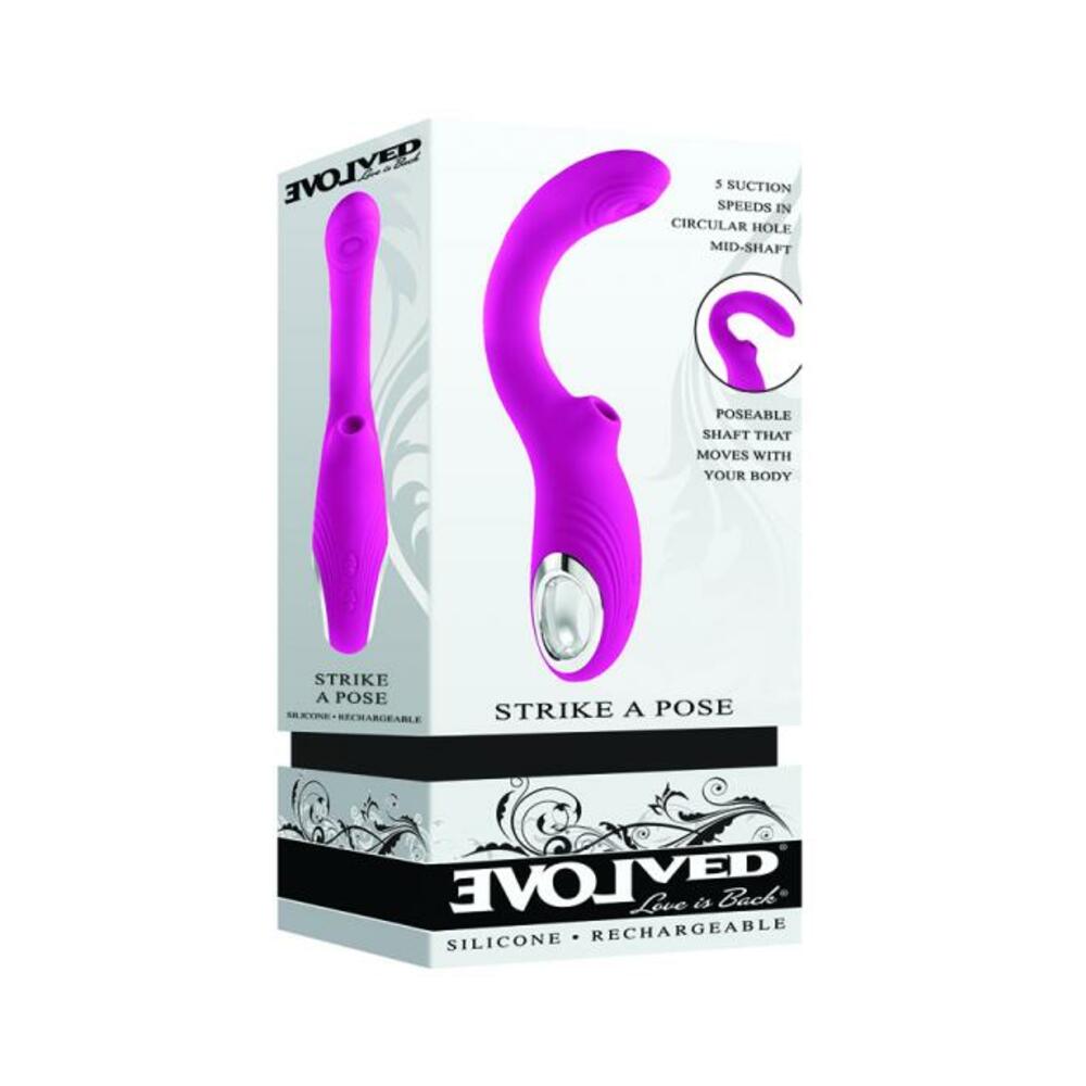 844477021775_1 Evolved Strike A Pose Rechargeable Posable Tapping Suction Silicone Vibrator Pink - Image 1