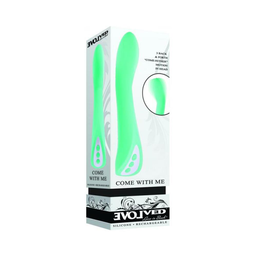 844477021782_1 Evolved Come With Me Rechargeable 'come Hither' Silicone Vibrator Green - Image 1
