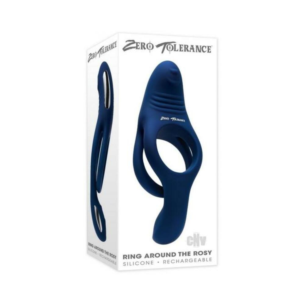 844477023670_1 Zero Tolerance Ring Around The Rosy Rechargeable Vibrating Dual C-ring Silicone Blue - Image 1