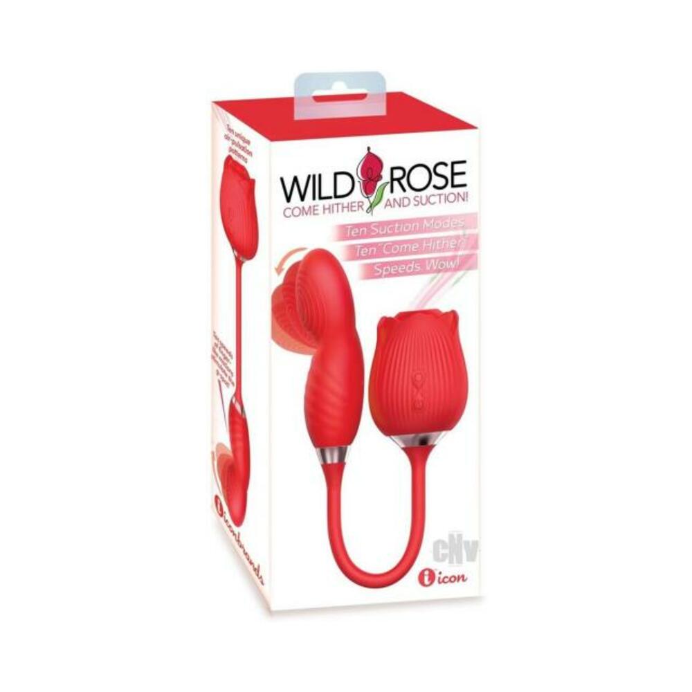 847841017077_1 Wild Rose Suction & Come Hither Vibrator - Red - Image 1