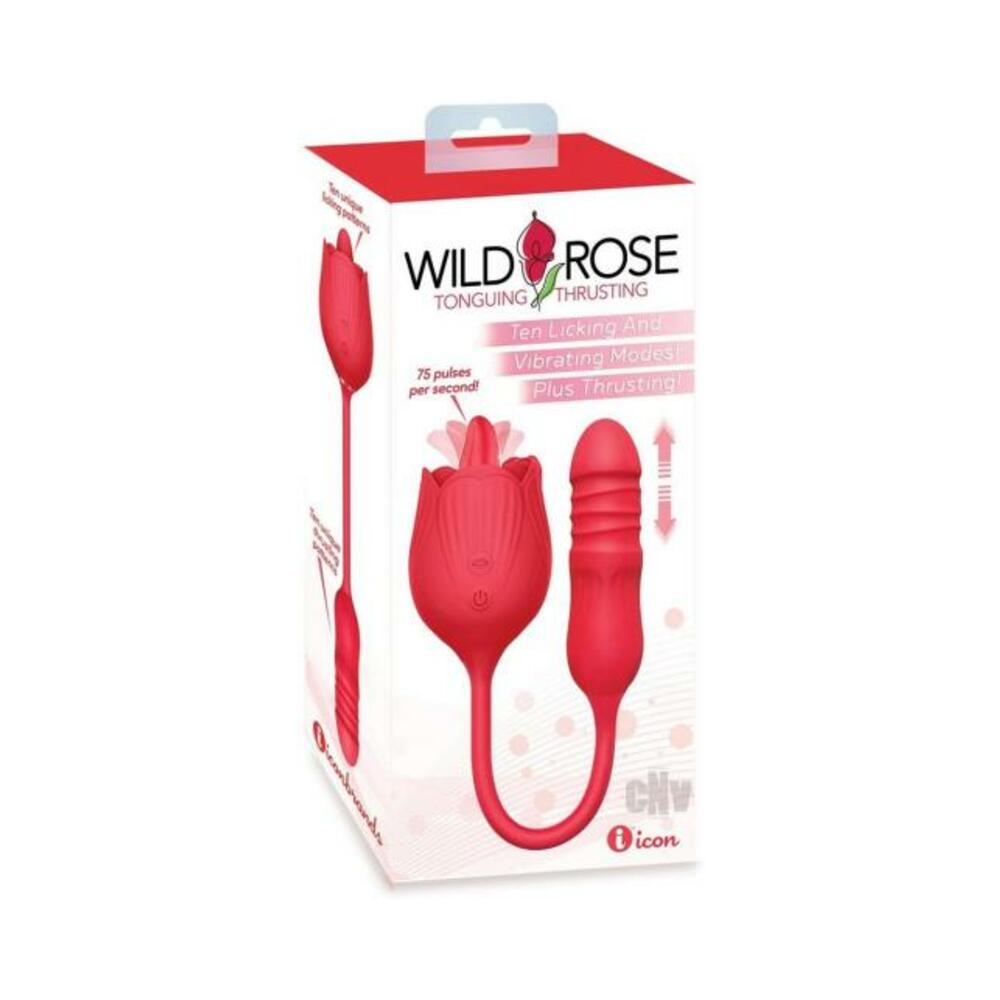 847841017084_1 Wild Rose Licking & Thrusting Vibrator - Red - Image 1