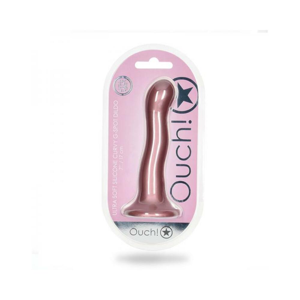 8714273493354_1 Shots Ouch! Ultra Soft Silicone 7 In. Curvy G-spot Dildo Rose Gold - Image 1