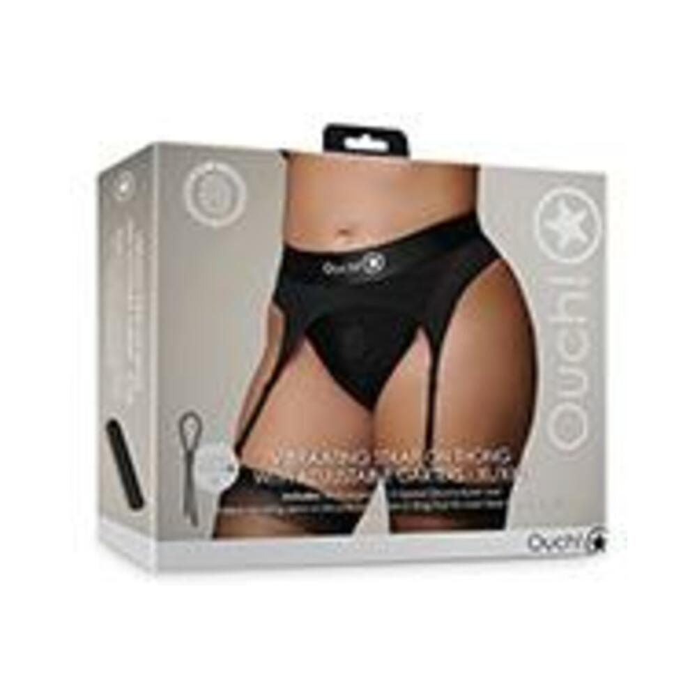 8714273493880_1 Shots Ouch Vibrating Strap On Thong W/adjustable Garters - Black Xl/xxl - Image 1