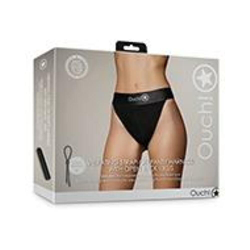 8714273494160_1 Shots Ouch Vibrating Strap On Panty Harness W/open Back - Black Xs/s - Image 1