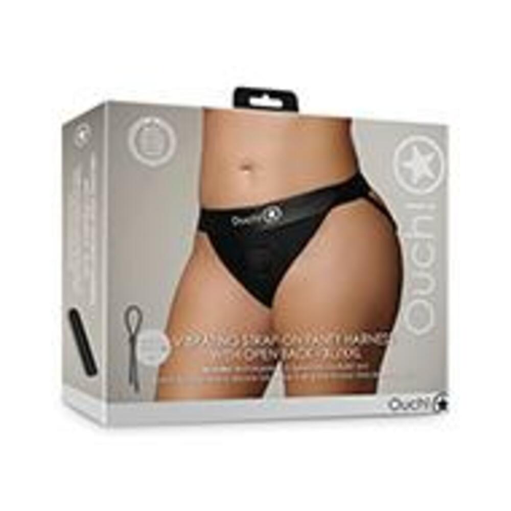 8714273494306_1 Shots Ouch Vibrating Strap On Panty Harness W/open Back - Black Xl/xxl - Image 1