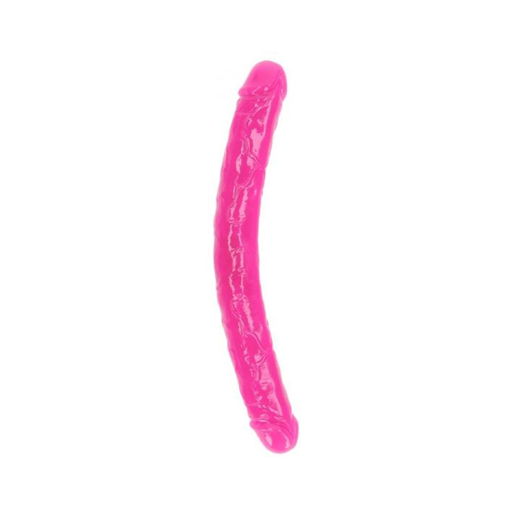 8714273520296_1 Realrock Glow In The Dark Double Dong 15 In. Dual-ended Dildo Neon Pink - Image 1