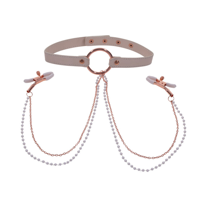 91294D_700x700_349afdc9-ea49-43bb-a1e6-9238fecd8810 Sex & Mischief Peaches 'n CreaMe Collar with Nipple Clamps - Image 1