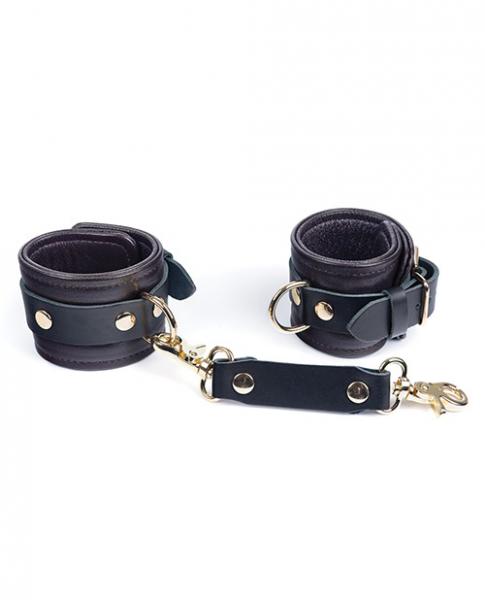 CNVELD-BSPL-08B55db1766e64aa8 Spartacus Wrist Restraints - Brown Leather W/gold Accent Hardware - Image 1