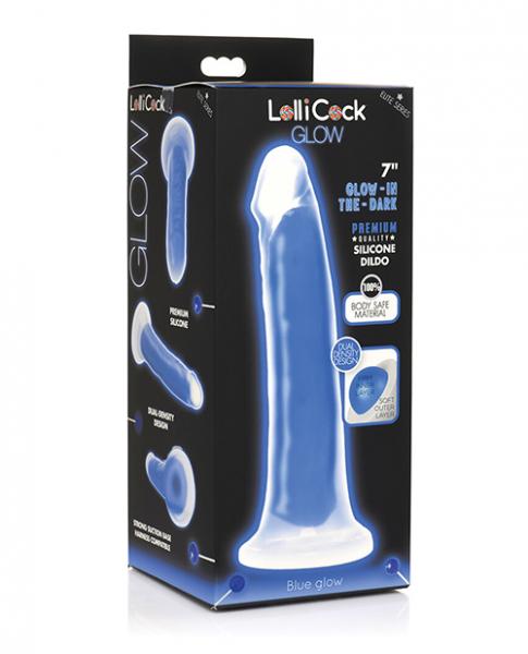 CNVELD-CN-14-0540-4663e7757d7b596 Curve Toys Lollicock 7" Glow In The Dark Silicone Dildo - Blue - Image 1