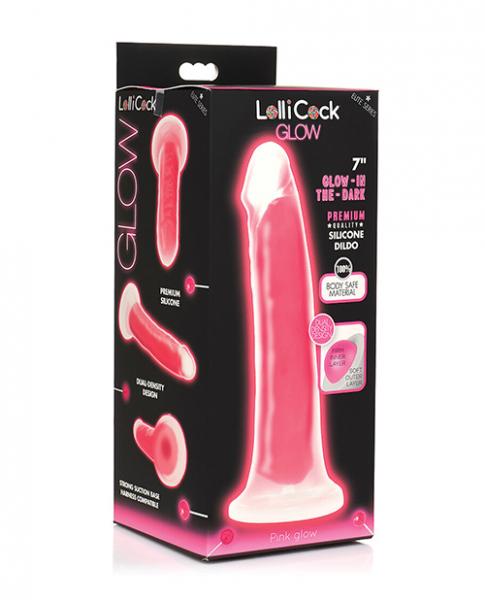 CNVELD-CN-14-0542-3363e7757f39d14 Curve Toys Lollicock 7" Glow In The Dark Silicone Dildo - Pink - Image 1