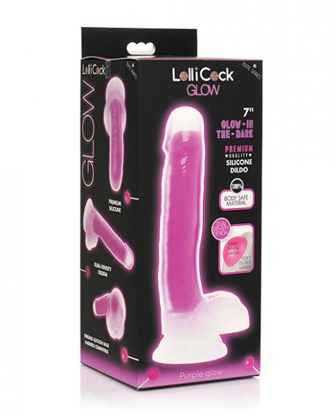 CNVELD-CN-14-0547-5163e77583114e9 Curve Toys Lollicock 7" Glow In The Dark Silicone Dildo W/balls - Purple - Image 1