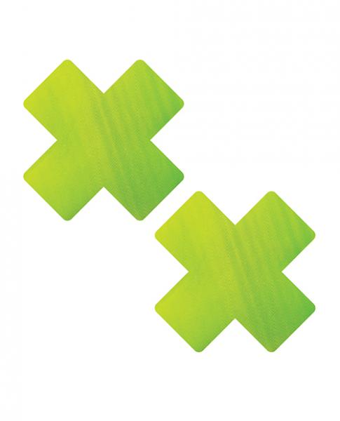 CNVELD-NN-CHGYXF63624041500e2 Neva Nude Chameleon Color Changing X Factor Pasties - Green/yellow - Image 1