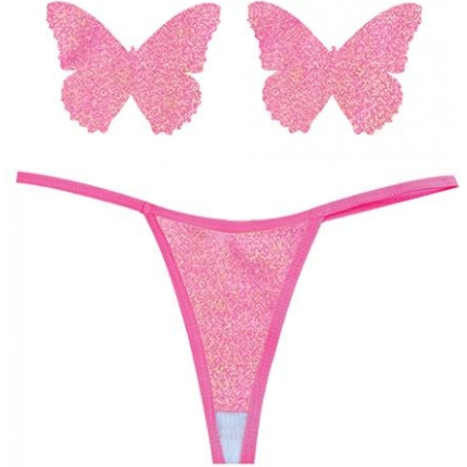 Neva Nude Naughty Knix Bella Rosa Shimmer G-string & Pasties - Soft Pink O/s