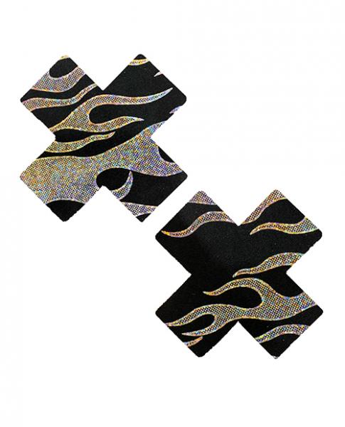 CNVELD-NN-RMXF64e9cdafd9324 Neva Nude Robo Meltdown Holographic X Factor Pasties - Black/silver O/s - Image 1