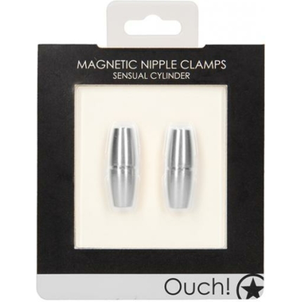 Shots Ouch Sensual Cylinder Magnetic Nipple Clamps - Silver