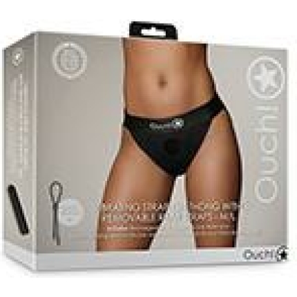 Shots Ouch Vibrating Strap On Thong W/removable Rear Straps - Black M/l