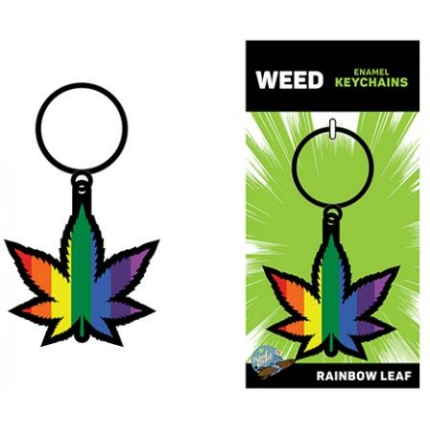 Wood Rocket Rainbow Leaf Keychain - Rainbow