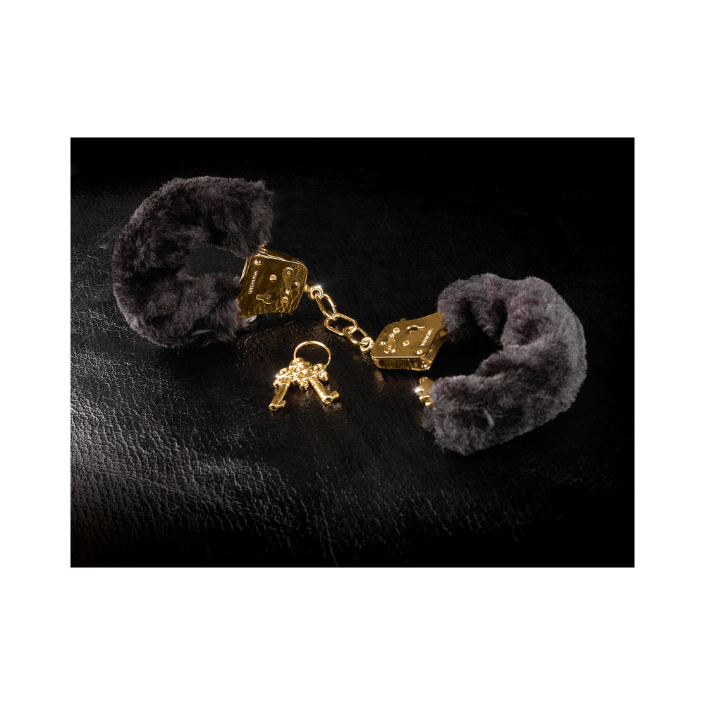 CNVNAL-51169_2_98f7fda2-15c6-4762-8178-709a6ca27aa5 Deluxe Furry Cuffs Black Gold Handcuffs - Image 1