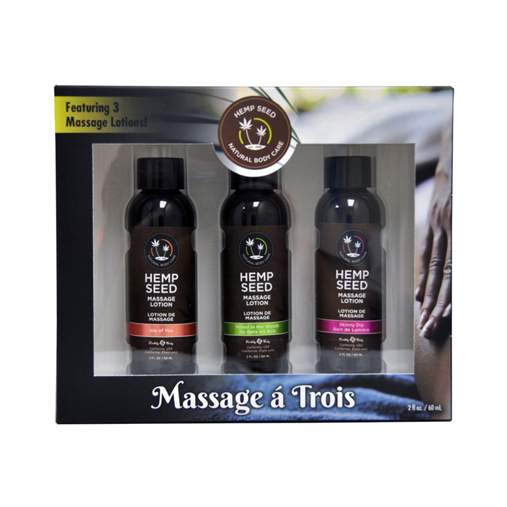 CNVNAL-62385_38e73f23-00f2-4869-971a-c4bc0e932325 Earthly Body Gift Set Massage A Trois Includes: 2oz Isle Of You Massage Lotion, 2oz Skinny Dip Massa - Image 1