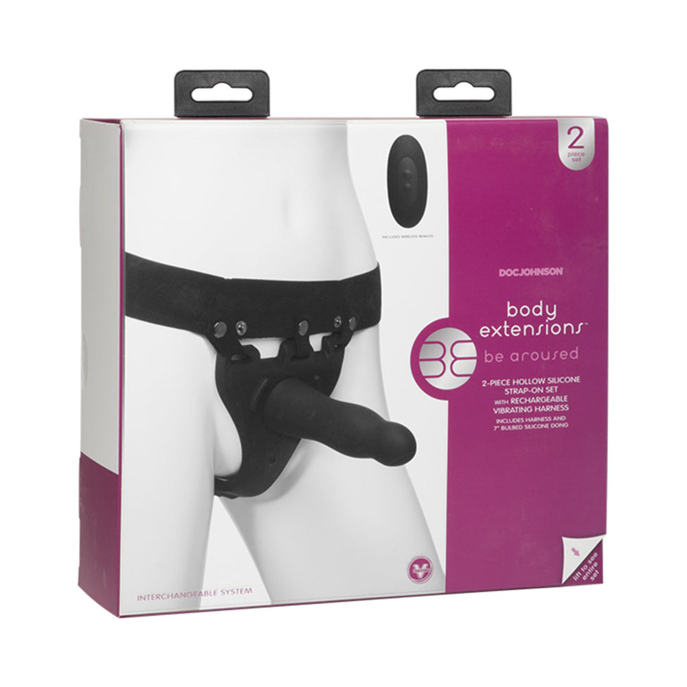 CNVNAL-67661 Body Extensions Hollow Slim Dong Strap-on 2-piece Set With Clitoral Vibrator Black - Image 1