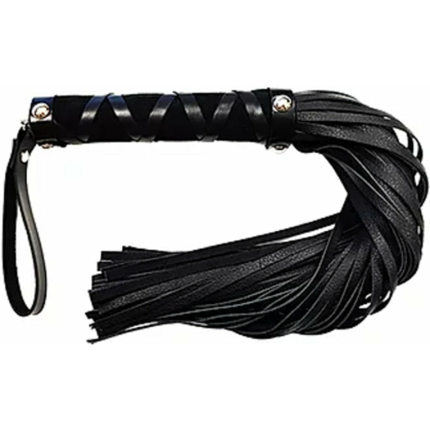 Short Leather Flogger With Studded Handle - Black