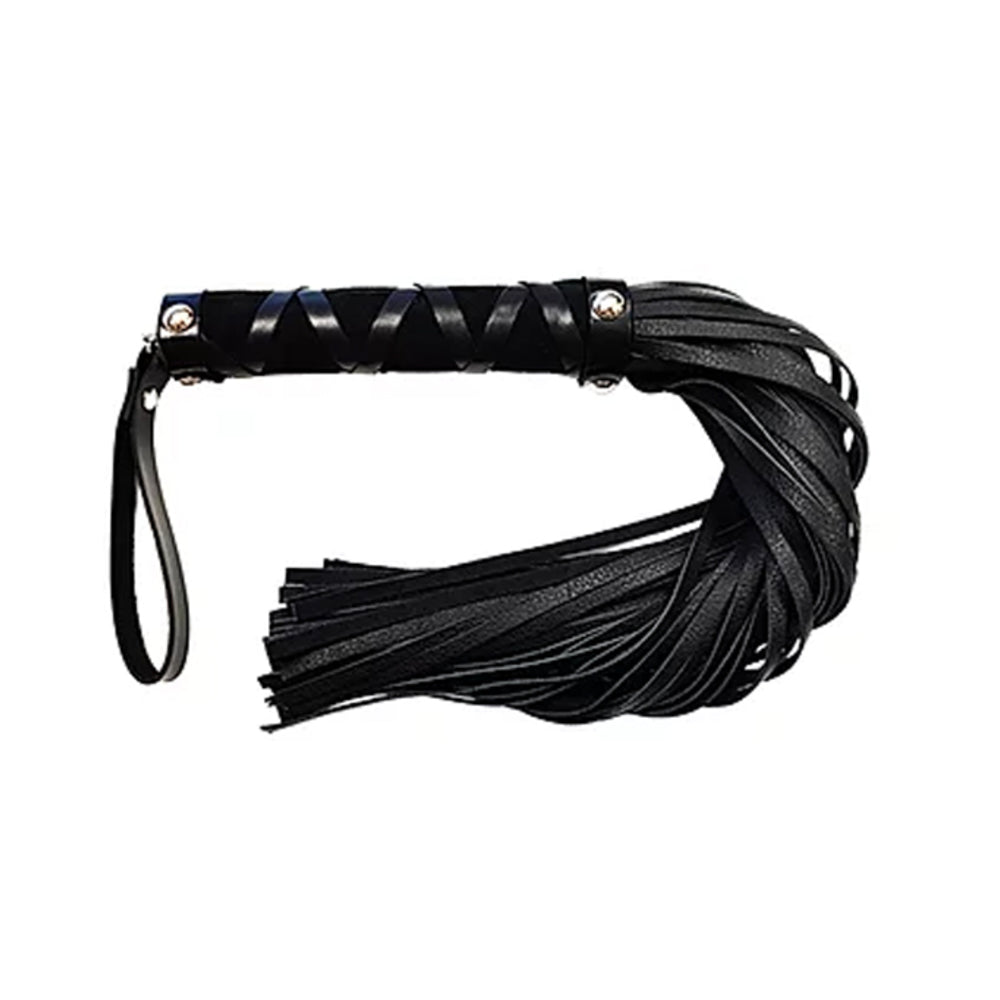 CNVNAL-74782_5fd5d29a-e23f-4ebb-b24e-c4b38e6ac332 Short Leather Flogger With Studded Handle - Black - Image 1