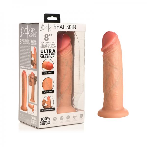 CNVNAL-89235651f4b3144a2b Jock Real Skin Vibrating Silicone Dildo 8 In. Light - Image 1
