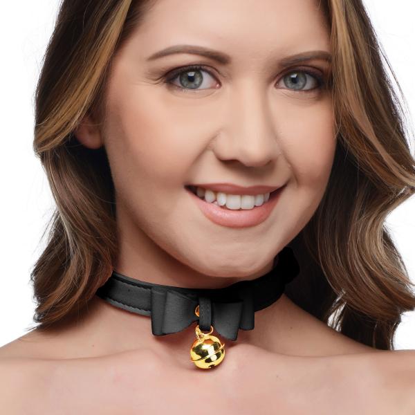 CNVXR-AG456-BLACK5f3d75c085f42 Golden Kitty Cat Bell Collar - Black/gold - Image 1