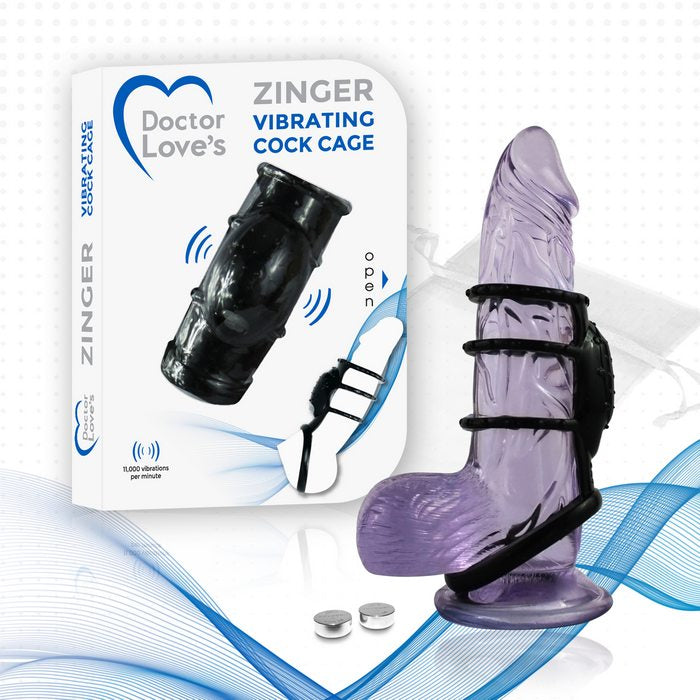 COMBO_SL-V1-1 Doctor Love's Zinger Vibrating Cock Cage - Black - Image 1