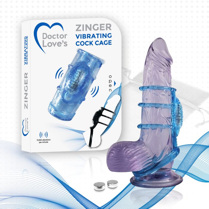COMBO_SL-V1-3 Doctor Love's Zinger Vibrating Cock Cage - Blue - Image 1