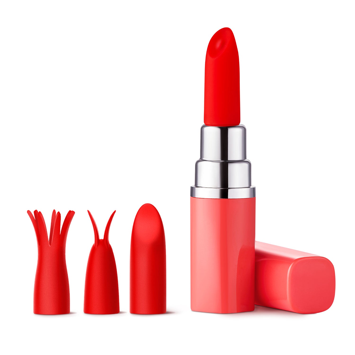 Luv-Lab-Lipstick-Vibrator-With-Replaceable-Silicone-Attachments-Coral Luv Lab Lv57 Lipstick With 3 Silicone Heads Coral - Image 1