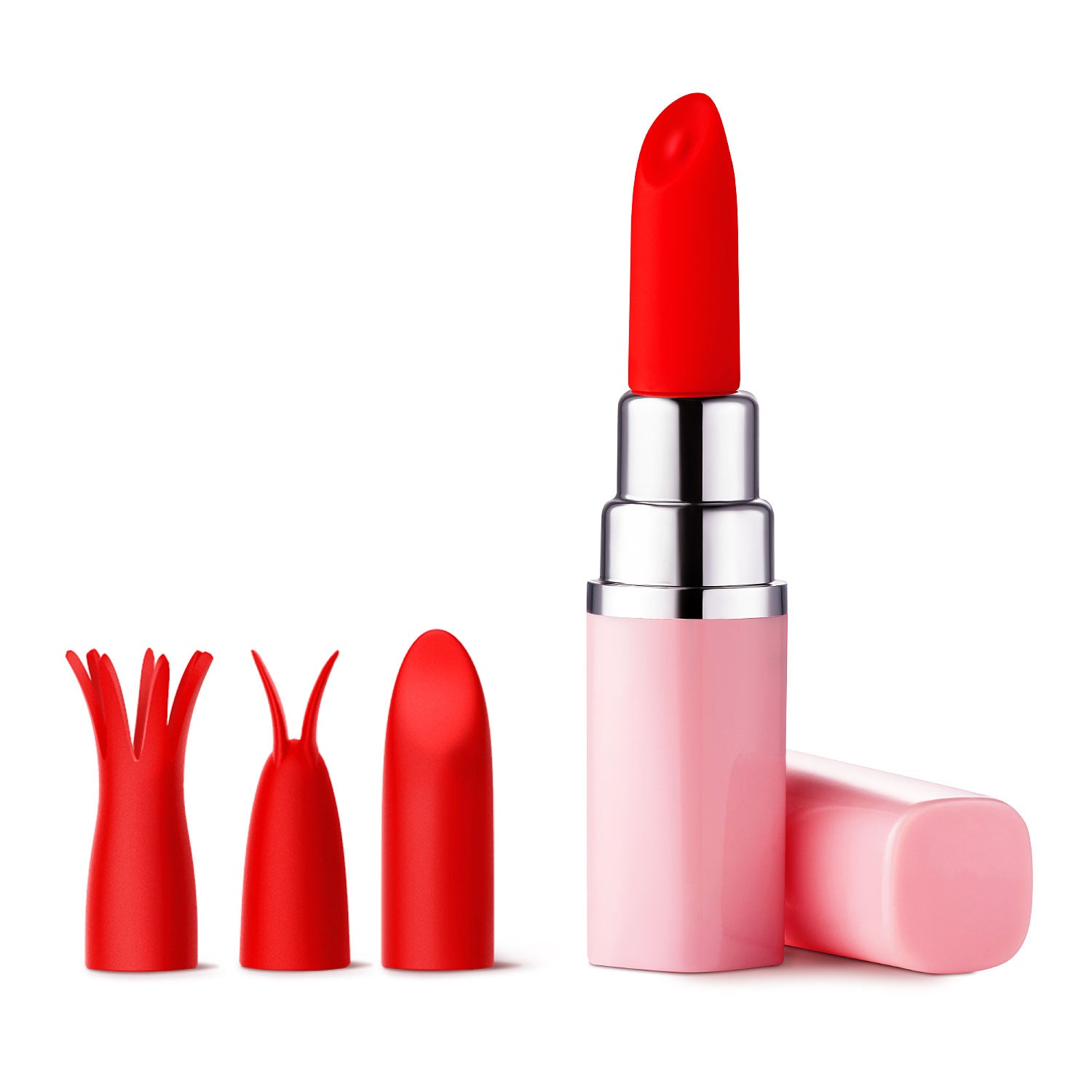 Luv-Lab-Lipstick-Vibrator-With-Replaceable-Silicone-Attachments-Light-Pink Luv Lab Lv57 Lipstick With 3 Silicone Heads Light Pink - Image 1