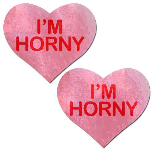 PASHRTIH55b87b5cac95b8 Pastease I'm Horny Heart Pasties Pink Red O/S - Image 1