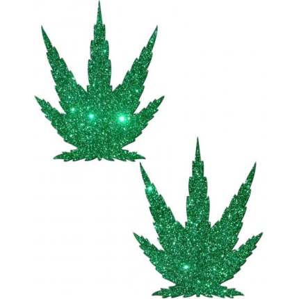 Pot Leaf Green Glitter Pasties