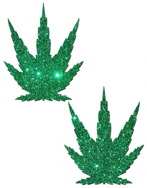 PASLFGLTGR554cb97d21ae00 Pot Leaf Green Glitter Pasties - Image 1