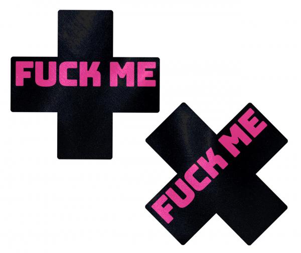 PASPLSFME55b7e7b4e43c29 Pastease Liquid Black Cross Pink F*ck Me Pasties - Image 1