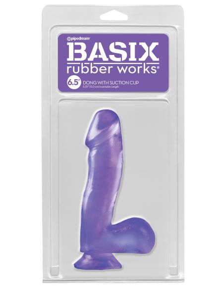 PD422012basixrubberworks6pt5dongpurplepkg Basix Rubber Works 6.5 Dong w/Suction Cup - Purple - Image 1