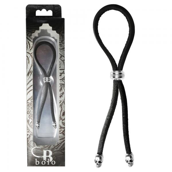 PHSBOL092BLK5d39734b59337 C-ring Lasso Silver Bead Slider W/ Silver Skull Tips Leather - Image 1