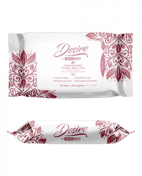SNDESWIPEA6076b2ef04b1f Swiss Navy Desire Unscented Feminine Wipes 25ct One Pack - Image 1