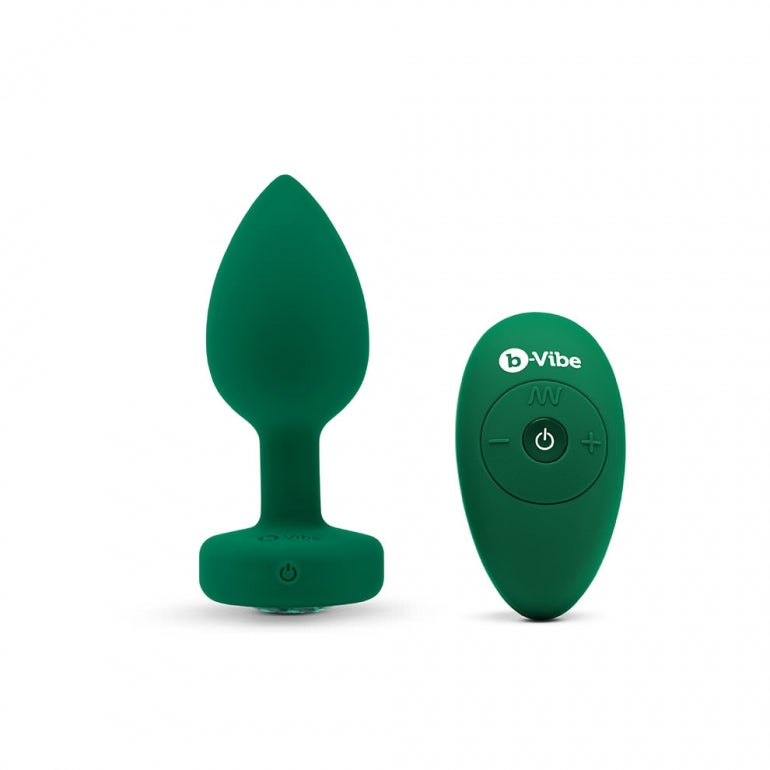 b-vibe-vibrating-jewel-plug-green-01 B-vibe Vibrating Jewels - Remote Control- Rechargeable - Emerald (m/l) - Image 1