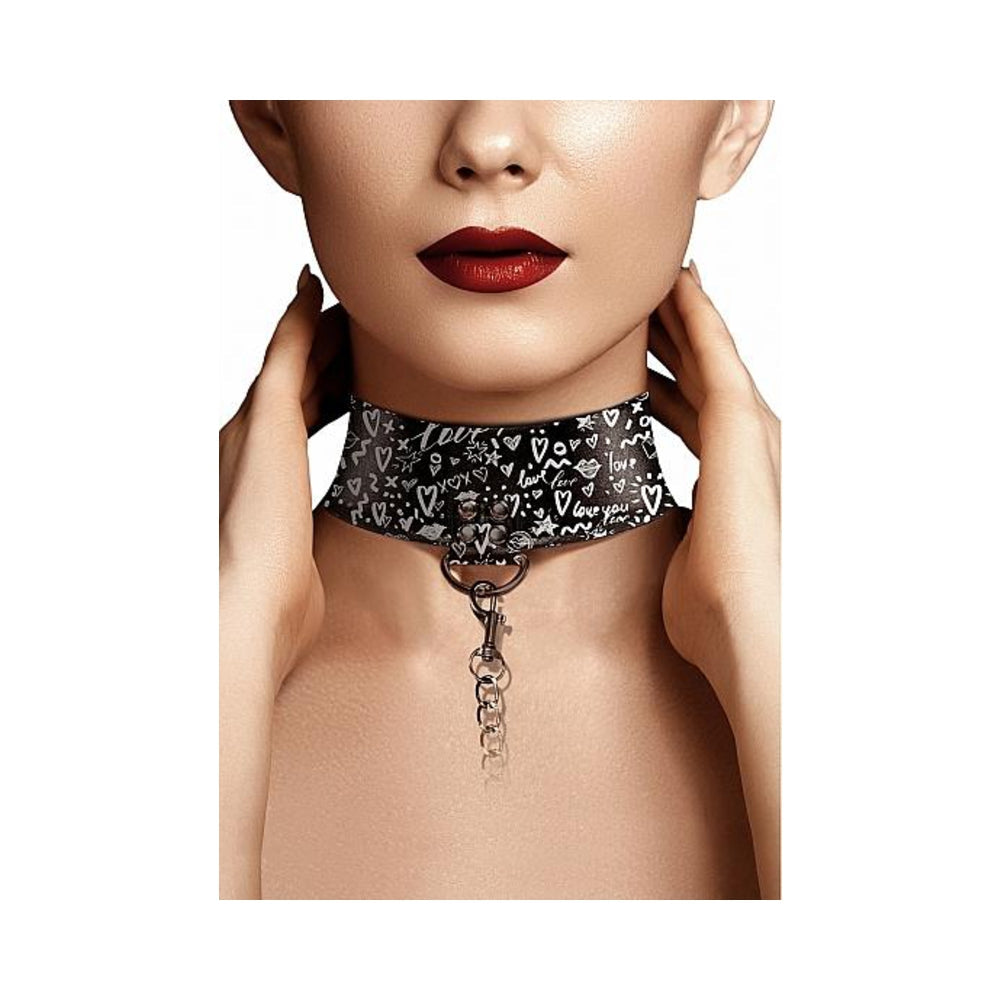 mc-pic_jpg_45db0b46-1a52-4d35-8ebb-50e86f1c1589 Ouch! Collar With Leash - Love Street Art Fasion - Black - Image 1